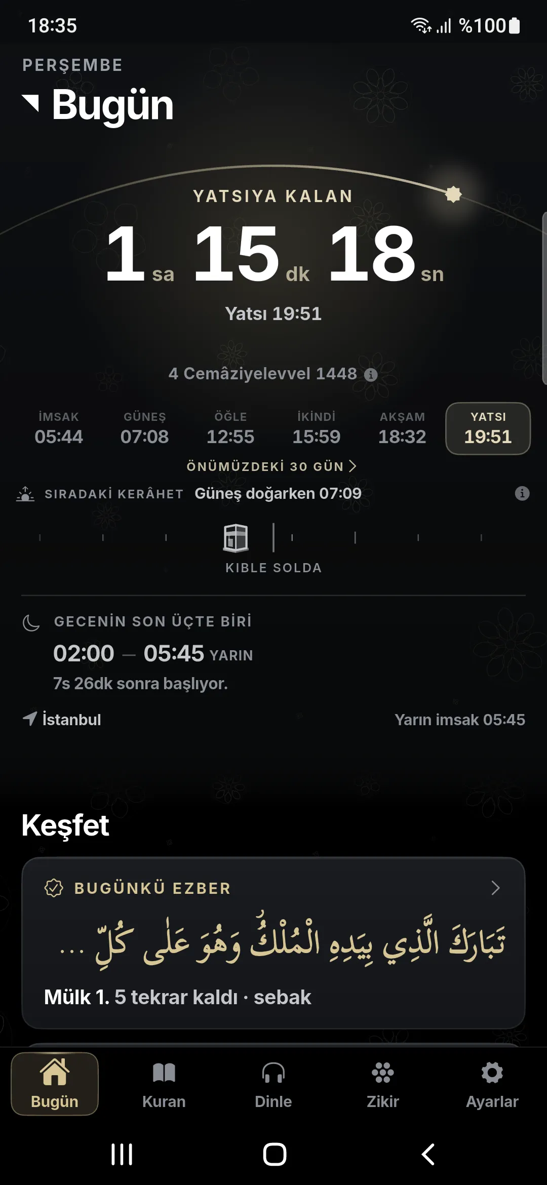 İhya'da günün namaz vakitleri